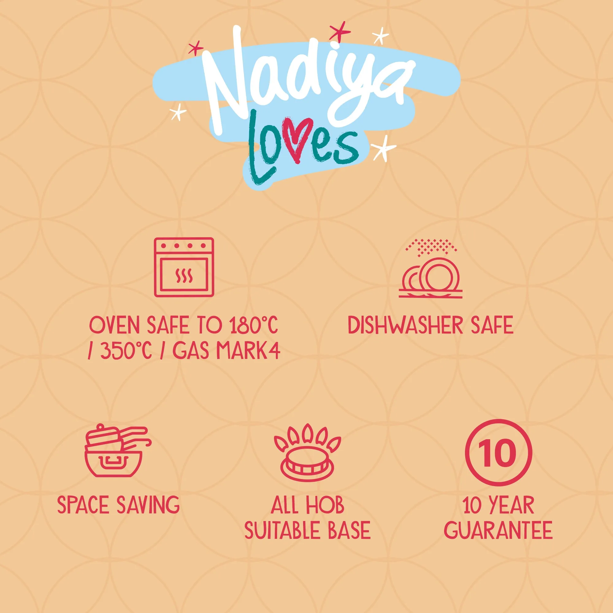 Nadiya Hussain: Stackable Non-Stick Frying Pan, Stockpot, Saucepan & Multi-Lid - 4 Piece Set