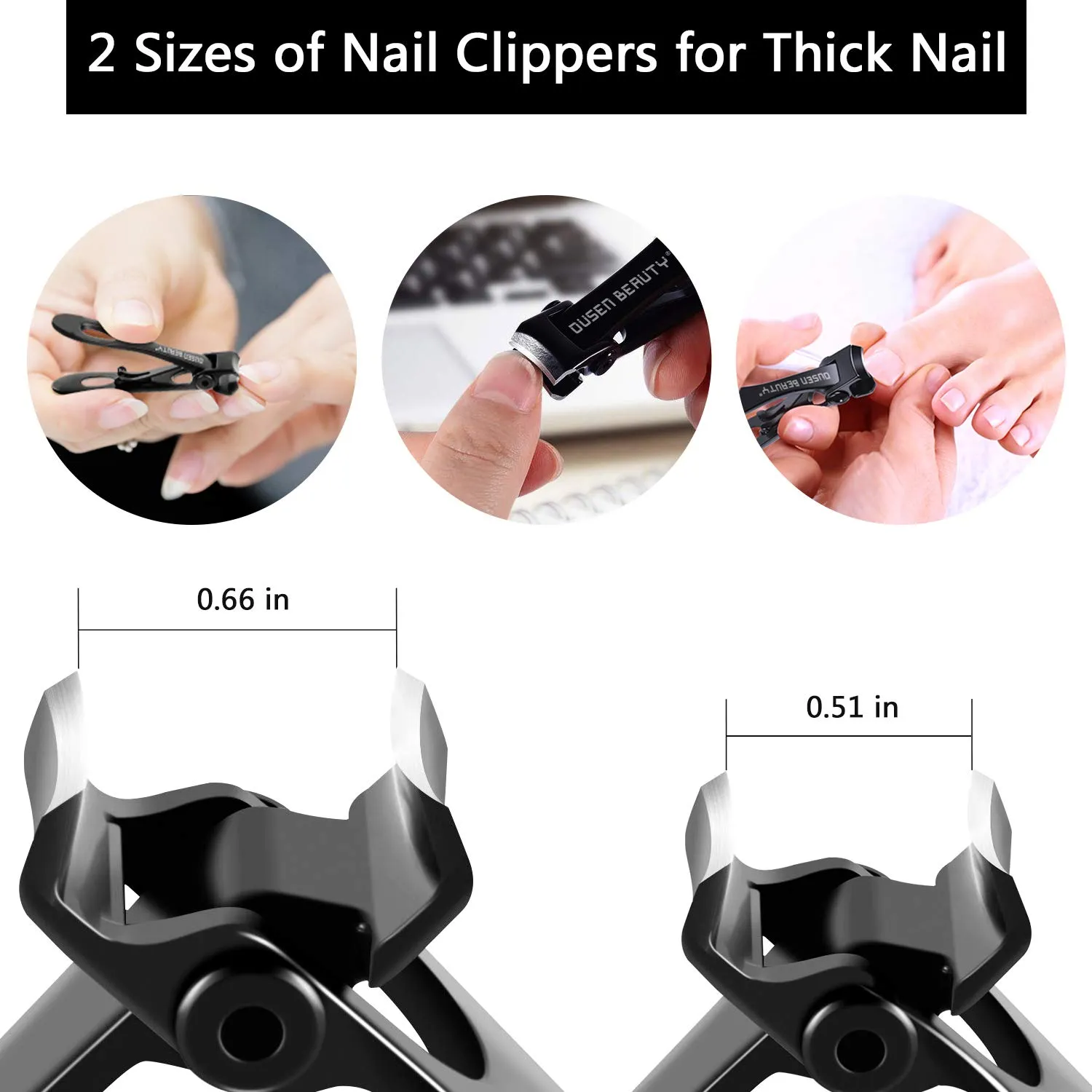 Nail Clippers for Thick Nails, Extra Wide Jaw Opening Nail Cutter for Hard Toenail, Stainless Steel Fingernail Big Toenail Trimmer with Nail File 3 Pcs Set for Large Toe Nail Seniors & Men & Women