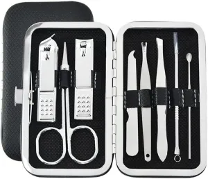 Nail Clippers Set Manicure Pedicure Built-in Nail File Home Travel Suitable for Gifts Mini 8-Piece Set Black Beauty Tool Portable Set
