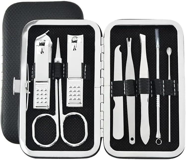 Nail Clippers Set Manicure Pedicure Built-in Nail File Home Travel Suitable for Gifts Mini 8-Piece Set Black Beauty Tool Portable Set