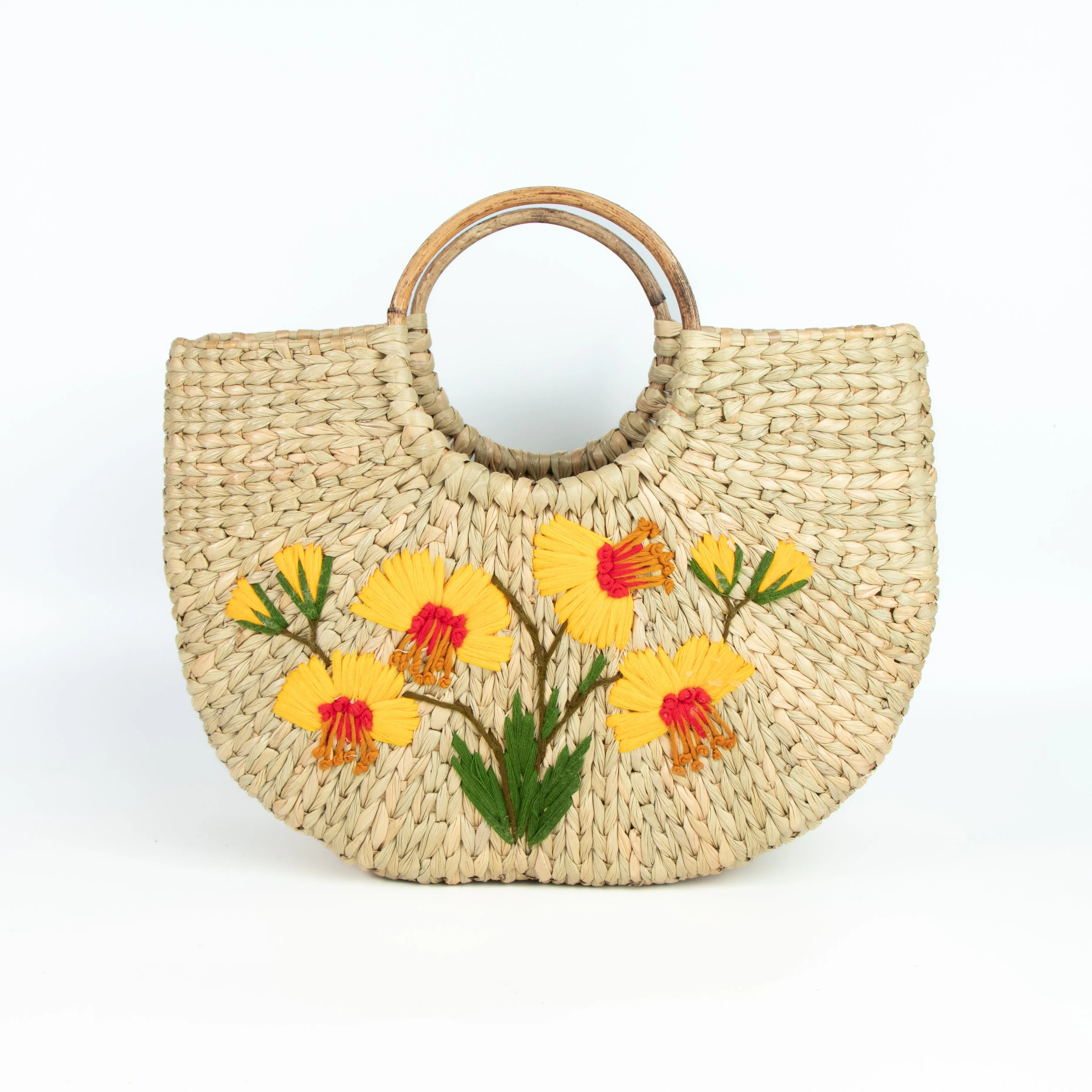 Natural Kuana Grass Picnic Embriodered  U Basket