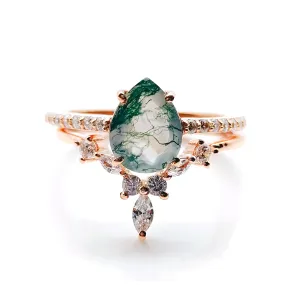 Natural Moss Agate Engagement Ring Set Stackable 925 Sterling Silver Rings Beautiful Engagement/Wedding Ring for Bridal Best Gift By Forever Gems & Jewels