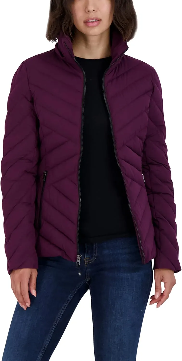 Nautica Women's Short Stretch Lightweight Puffer Jacket with Removeable Hood