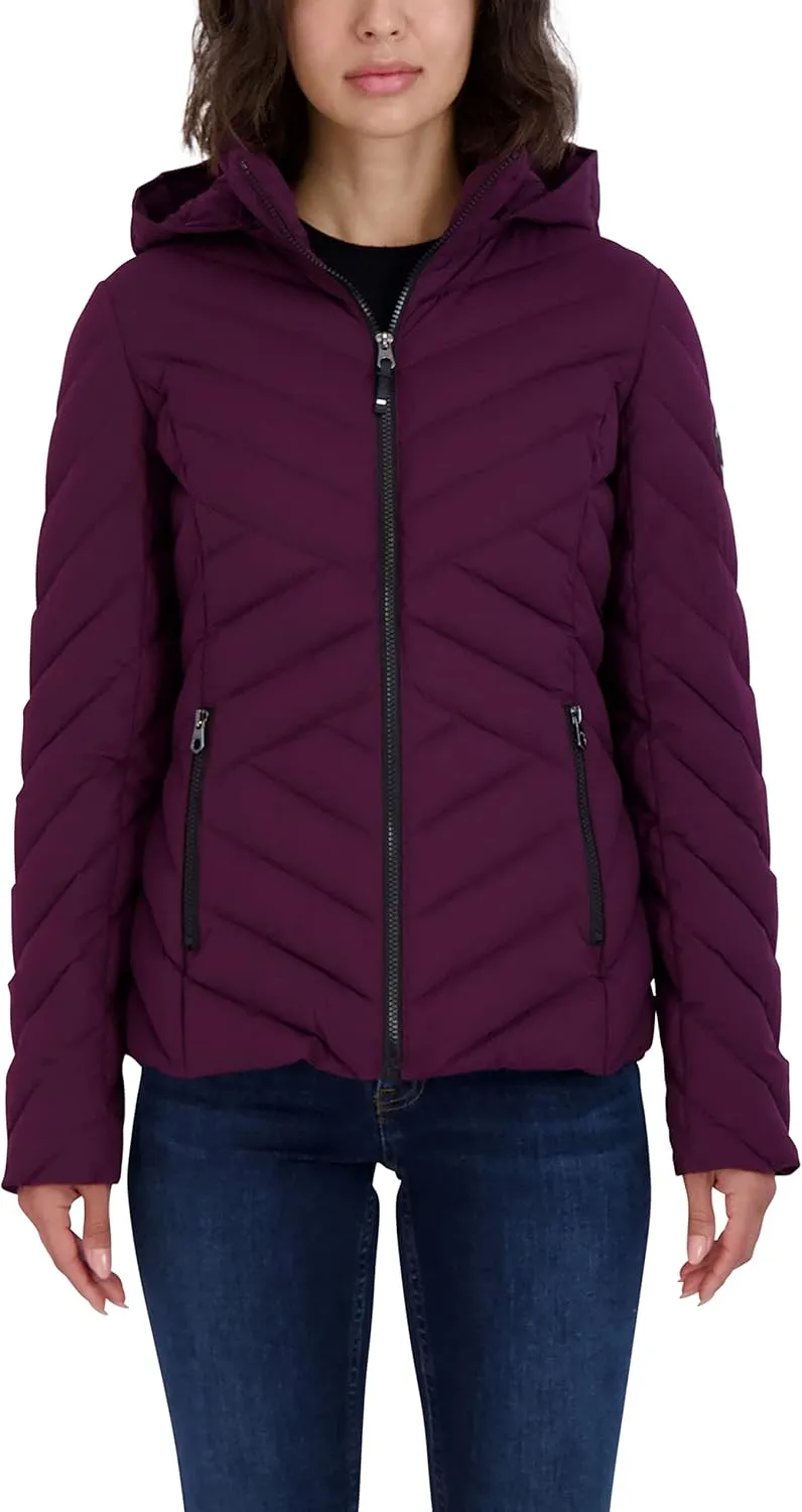 Nautica Women's Short Stretch Lightweight Puffer Jacket with Removeable Hood