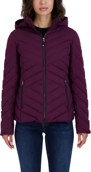 Nautica Women's Short Stretch Lightweight Puffer Jacket with Removeable Hood