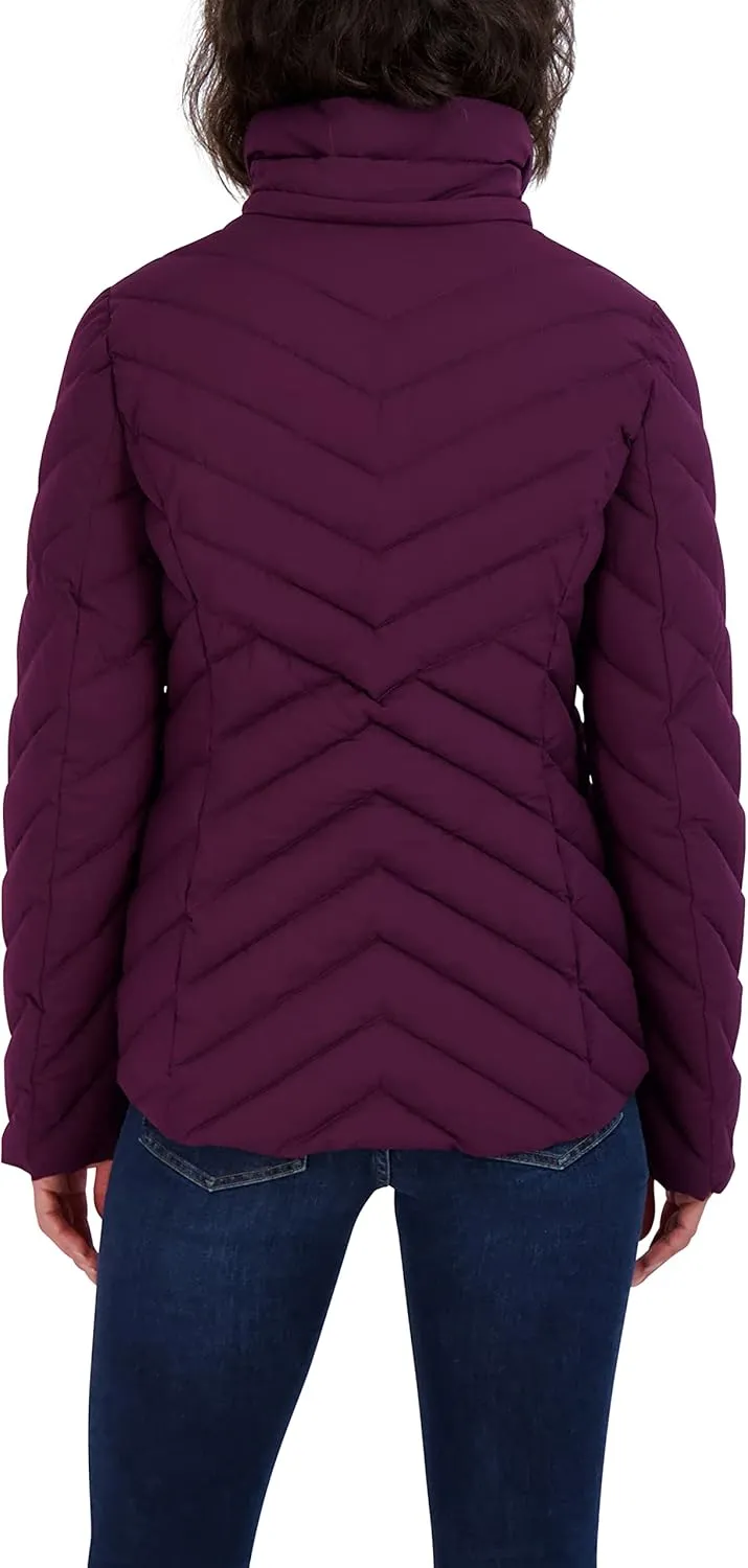Nautica Women's Short Stretch Lightweight Puffer Jacket with Removeable Hood