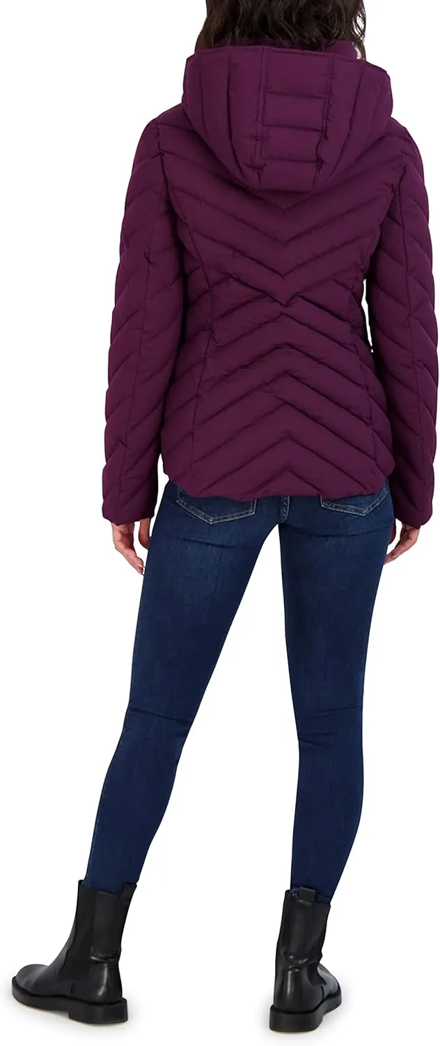 Nautica Women's Short Stretch Lightweight Puffer Jacket with Removeable Hood