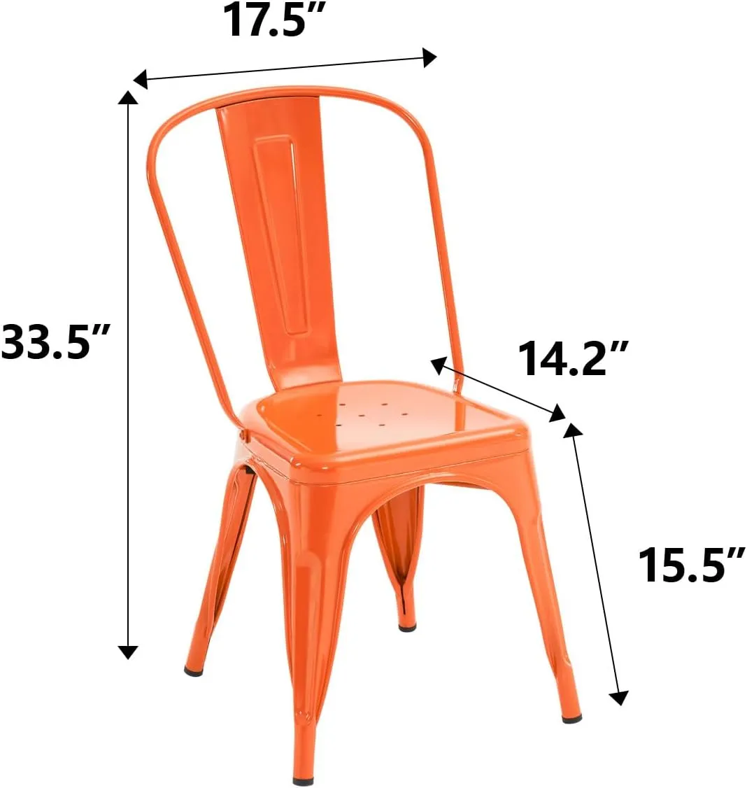 Nazhura Metal Dining Chair Farmhouse Tolix Style for Kitchen Dining Room Café Restaurant Bistro Patio, 18 Inch, Stackable, Waterproof Indoor/Outdoor (Sets of 4) (Orange, Steel Seat)
