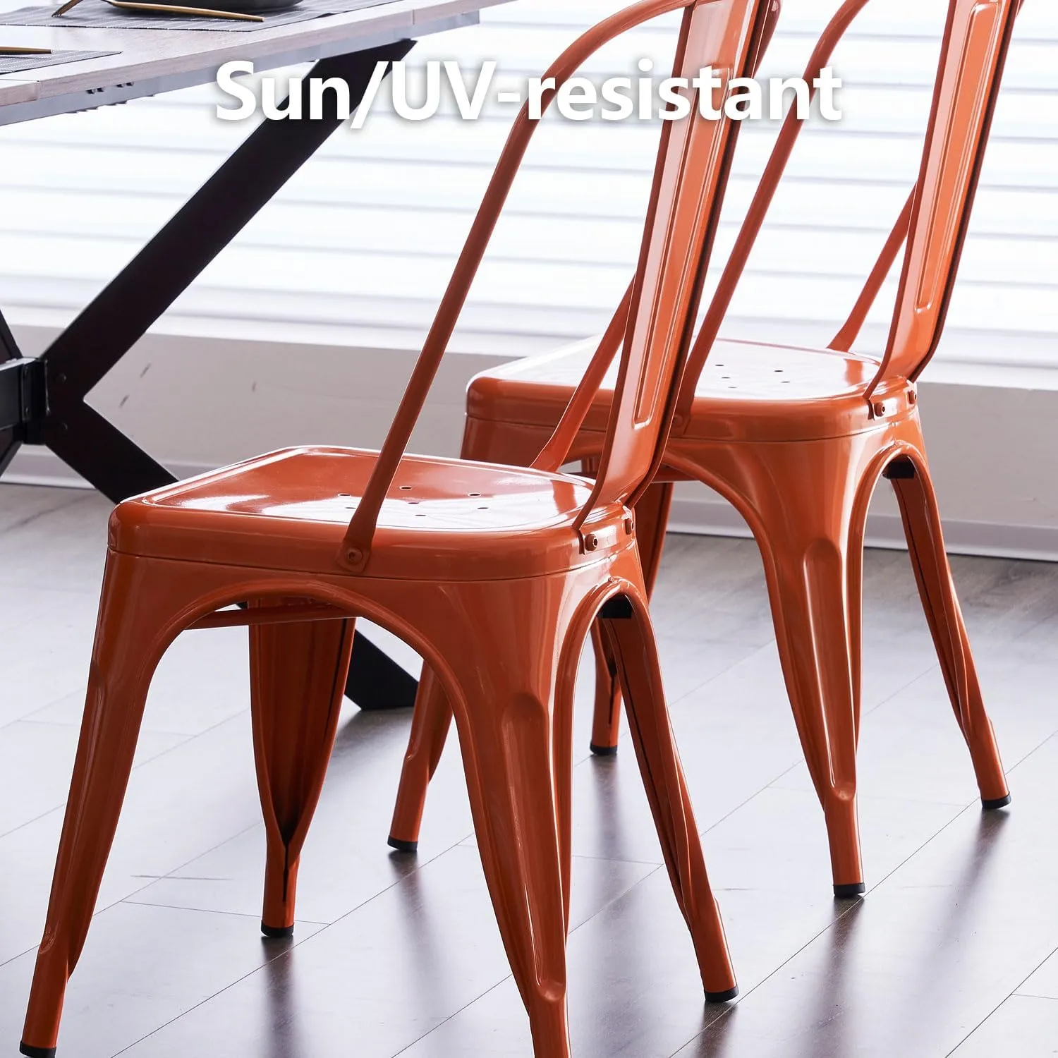 Nazhura Metal Dining Chair Farmhouse Tolix Style for Kitchen Dining Room Café Restaurant Bistro Patio, 18 Inch, Stackable, Waterproof Indoor/Outdoor (Sets of 4) (Orange, Steel Seat)