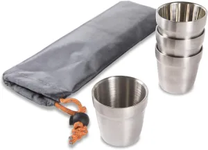 nCamp - Camping Coffee Cup Set, Insulated Stainless Steel Cups, Stackable Metal Cups, Stainless Steel Cup with Nylon Drawstring Bag, Made with 304 Stainless Steel, 6 oz, 4-Piece Set