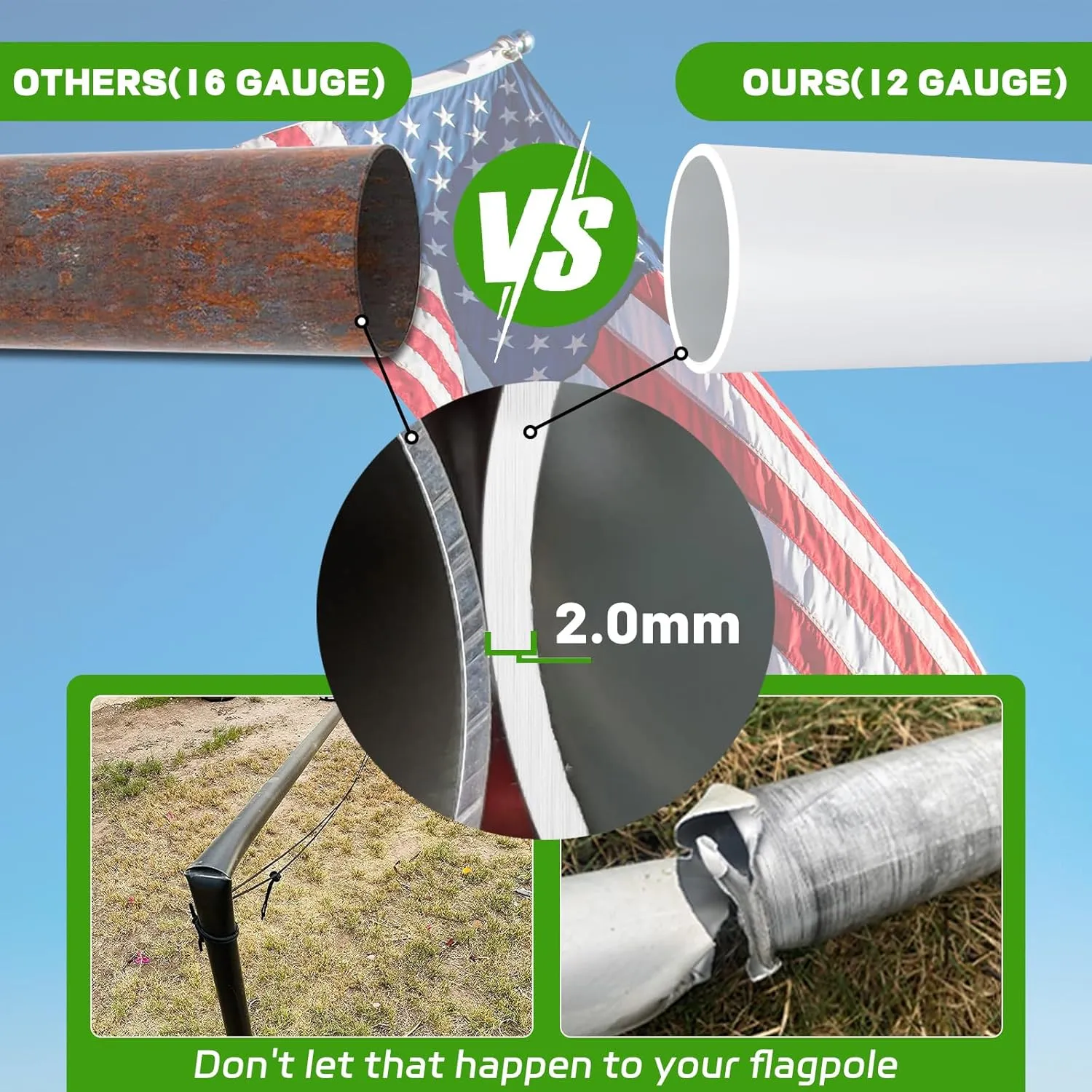 NELXINJO Heavy Duty 25FT Flag Pole -12 Gauge Extra Thick Aluminum Flagpole kit for Outside House,100MPH Wind Tested