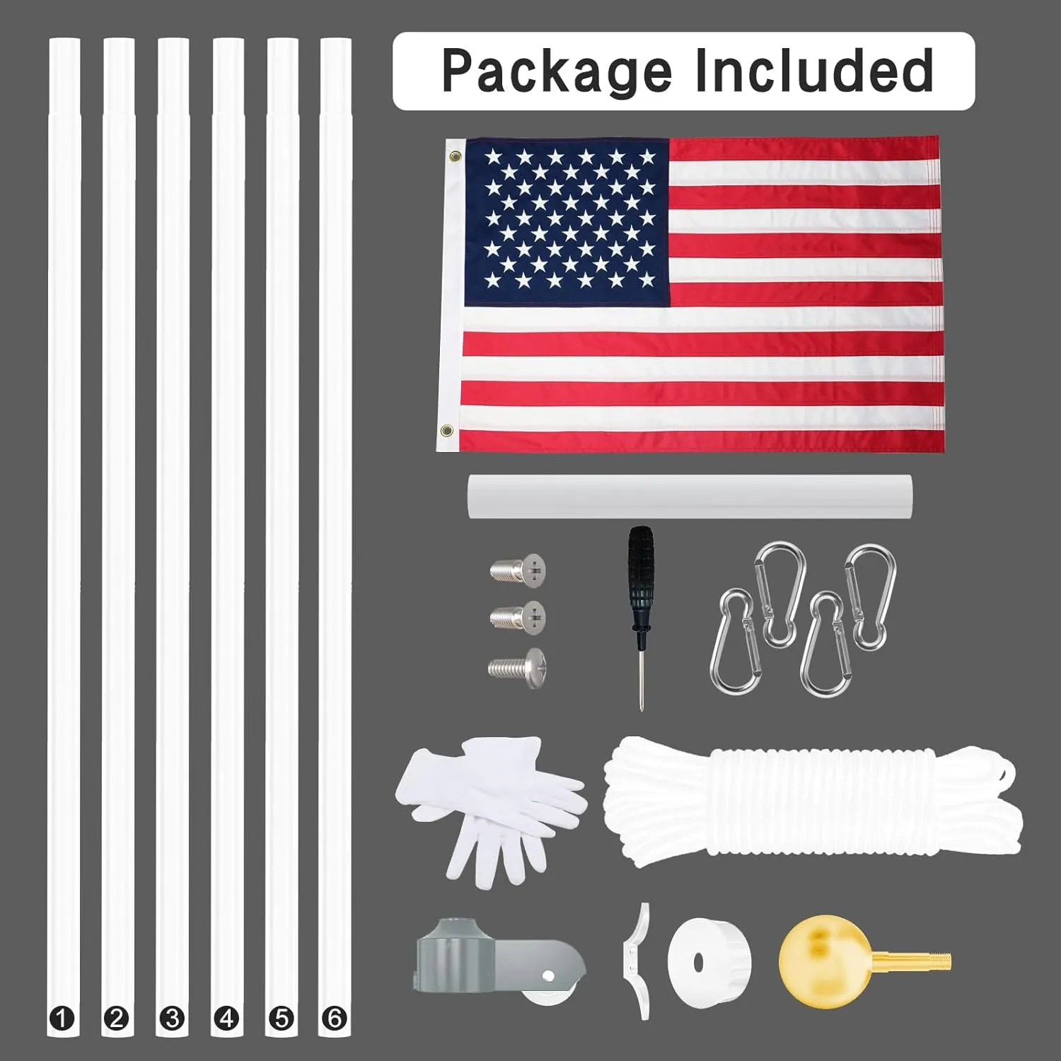 NELXINJO Heavy Duty 25FT Flag Pole -12 Gauge Extra Thick Aluminum Flagpole kit for Outside House,100MPH Wind Tested