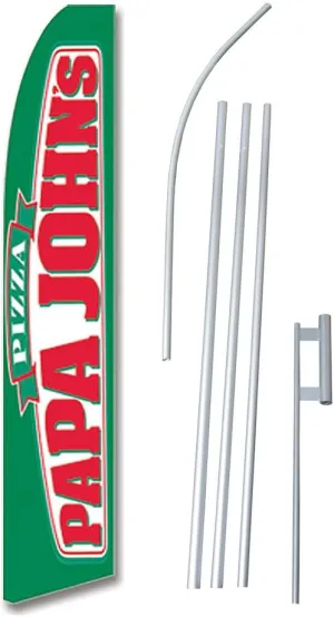 NEOPlex - "PAPA John's Pizza" Complete Flag Kit - Includes 12' Swooper Feather Business Flag with 15-Foot Anodized Aluminum Flagpole and Ground Spike
