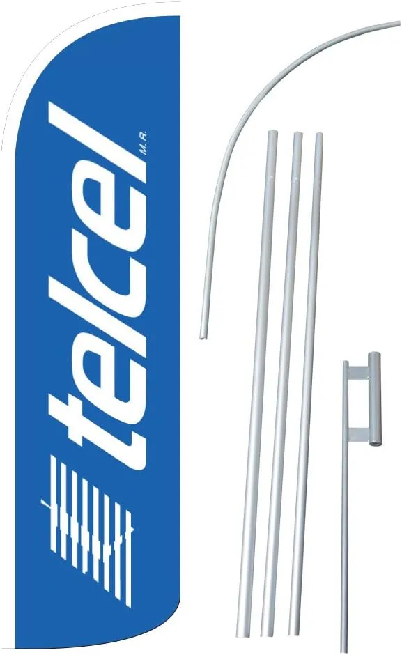 NEOPlex - "TELCEL" 12-Foot Super Swooper Feather Flag with Heavy-Duty 15-Foot Pole and Ground Spike
