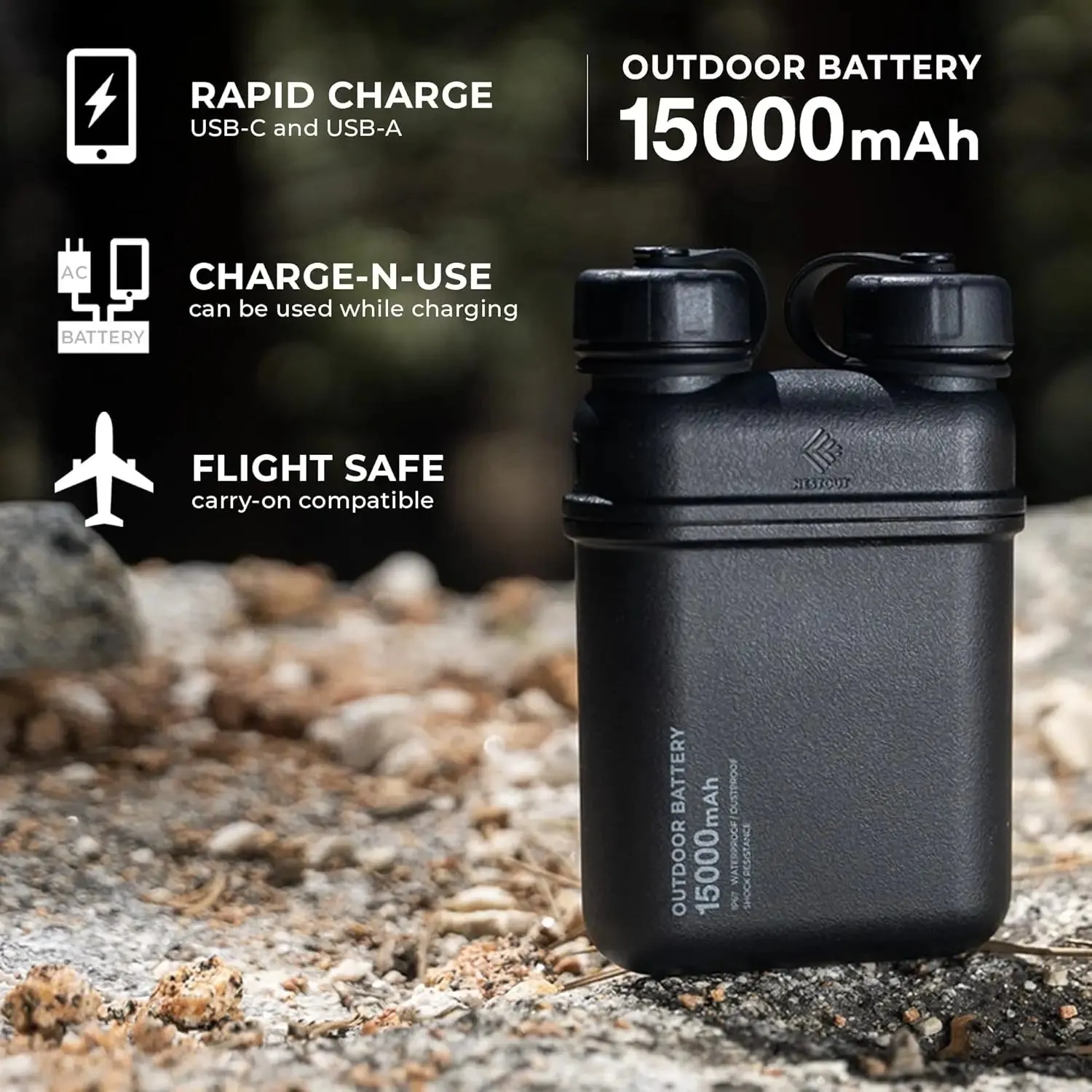 NESTOUT Rugged Power Bank - Waterproof IP67, Shockproof Design