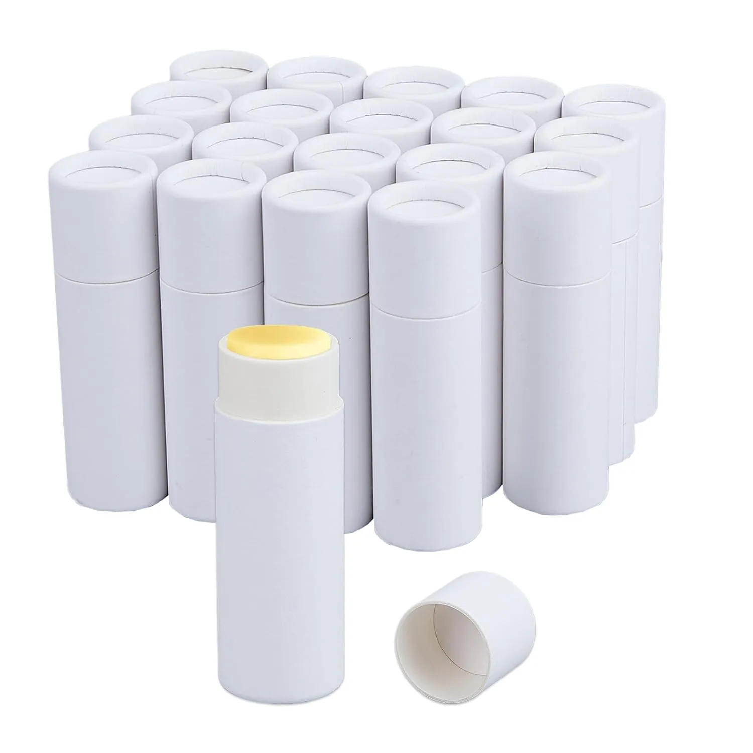 NICENEEDED 20 Pcs Empty Paperboard Lip Balm Tubes, Refillable Kraft Paper Lipstick Tube, Round Cardboard Lip Gloss Container Solid Perfume Tube Cosmetic Box for DIY Lip Gloss Balm and Chapsticks
