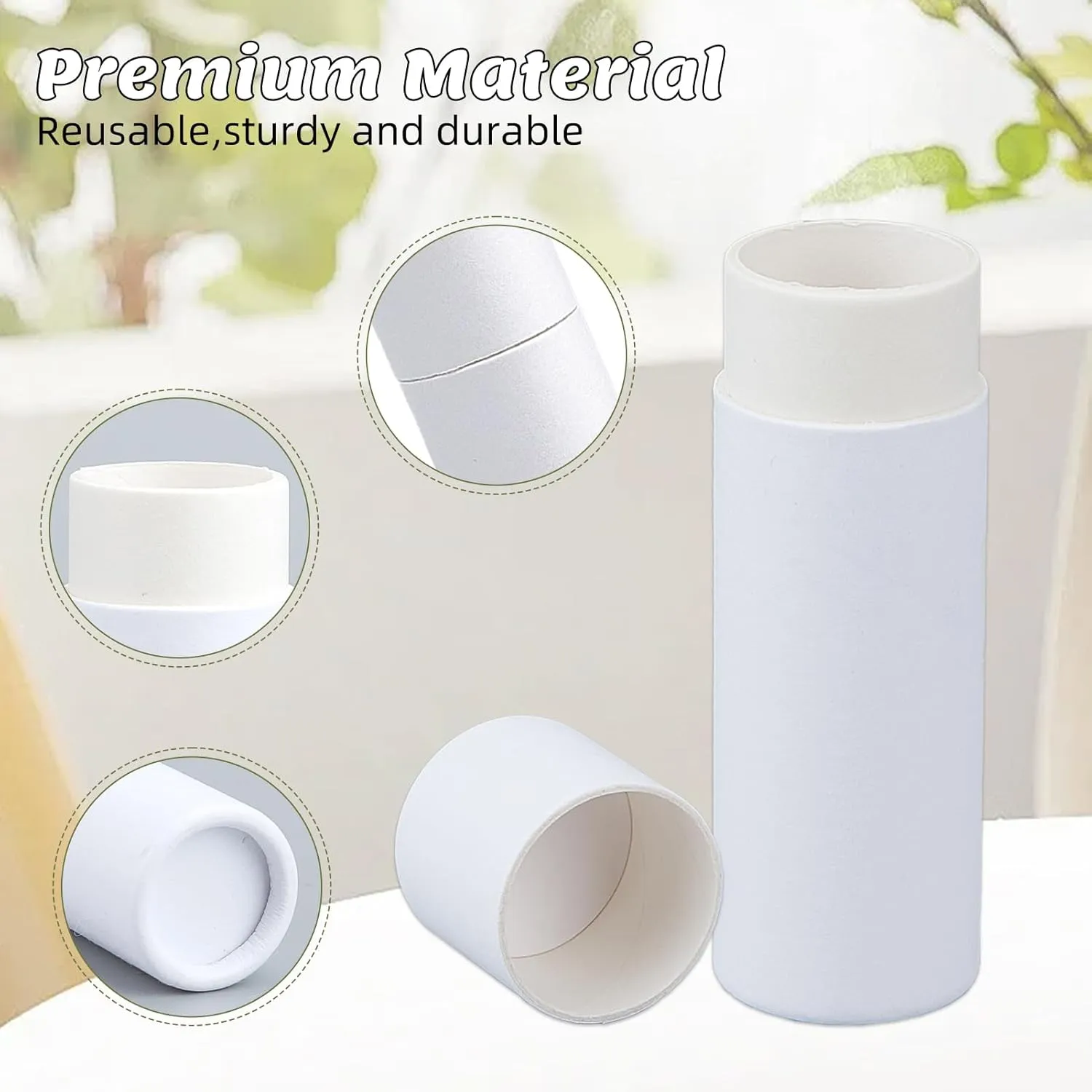 NICENEEDED 20 Pcs Empty Paperboard Lip Balm Tubes, Refillable Kraft Paper Lipstick Tube, Round Cardboard Lip Gloss Container Solid Perfume Tube Cosmetic Box for DIY Lip Gloss Balm and Chapsticks