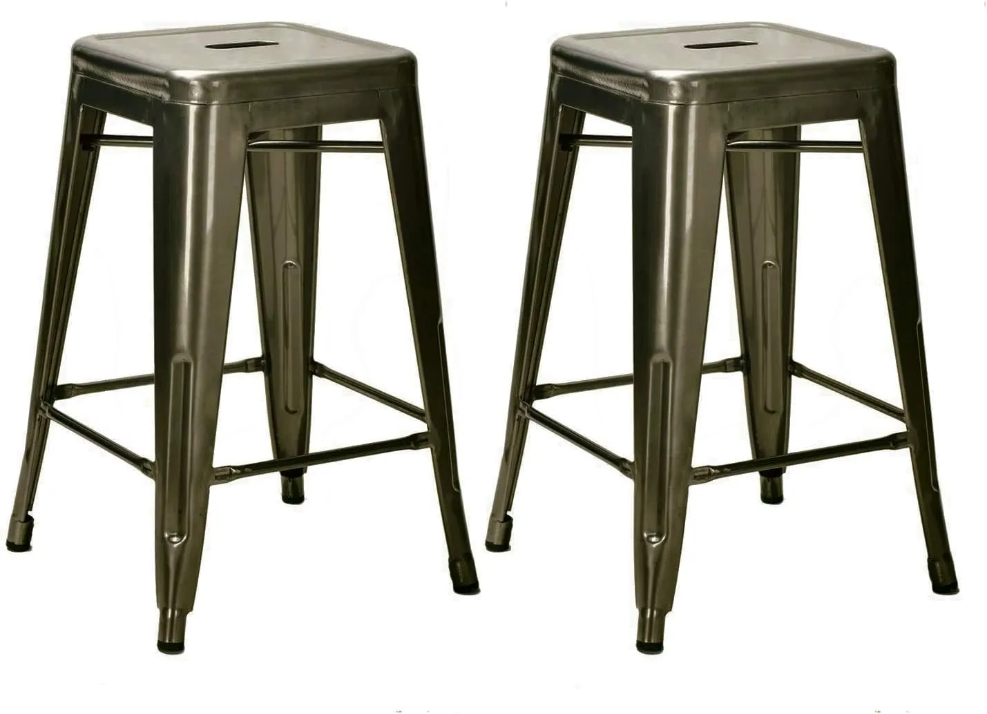 Nicer Furniture Set of 2- Tolix style Backless Metal Industrial Stack Counter Height Stool, Gun Metal