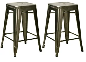 Nicer Furniture Set of 2- Tolix style Backless Metal Industrial Stack Counter Height Stool, Gun Metal