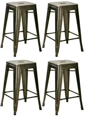 Nicer Furniture Set of 4- Tolix style Backless Metal Industrial Stack Counter Height Stool, Gun Metal