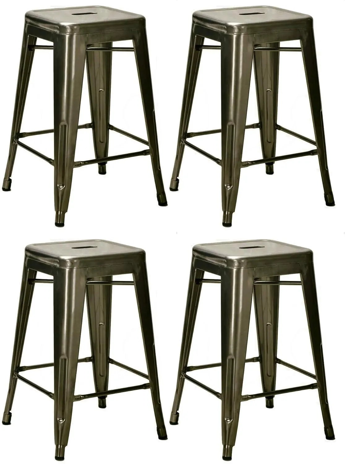 Nicer Furniture Set of 4- Tolix style Backless Metal Industrial Stack Counter Height Stool, Gun Metal