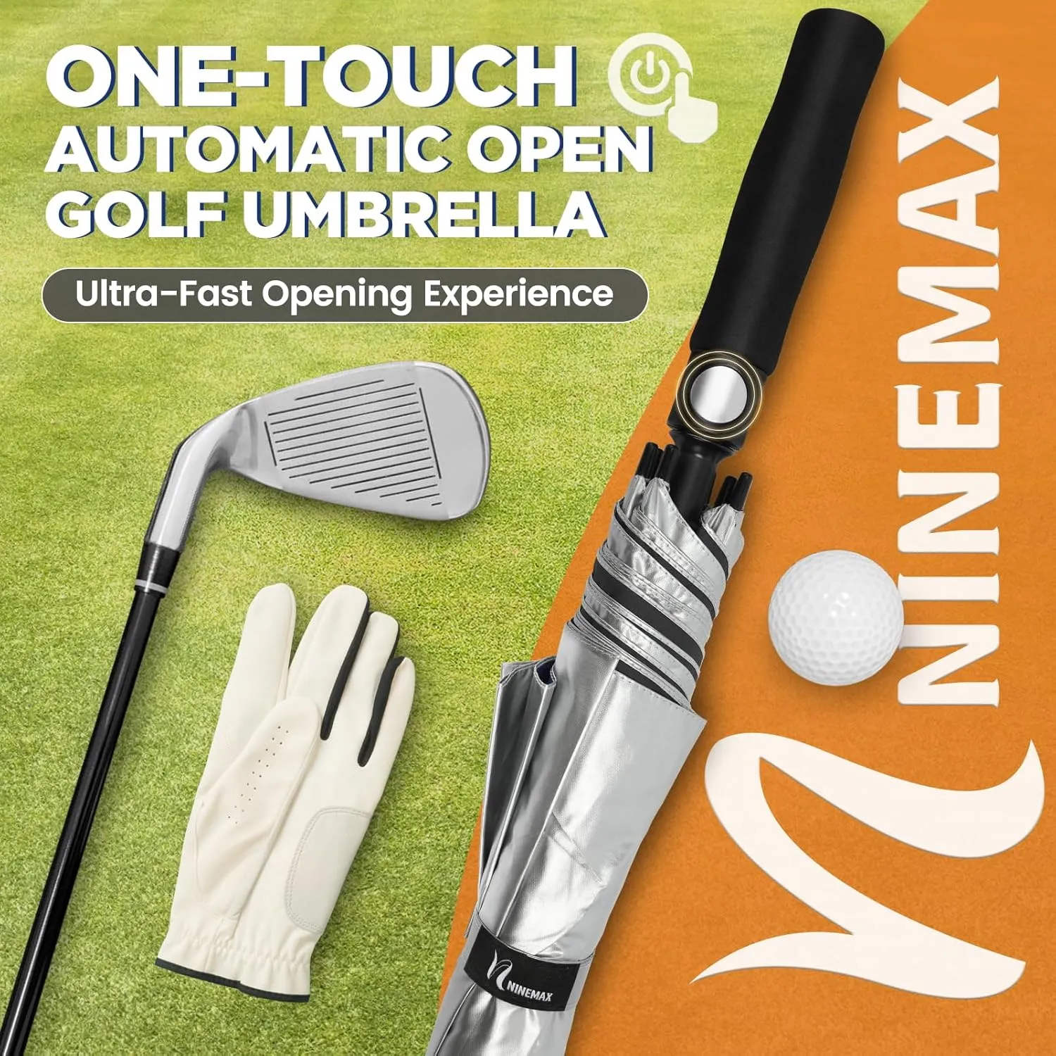 NINEMAX 51/54/62/68 Inch Golf Umbrella UV Potection, Auto Open Large UV Umbrellas Sun Blocking Double Canopy Vented Windproof for Sun Rain