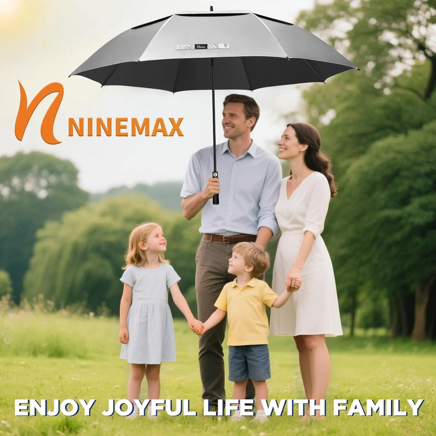 NINEMAX 51/54/62/68 Inch Golf Umbrella UV Potection, Auto Open Large UV Umbrellas Sun Blocking Double Canopy Vented Windproof for Sun Rain