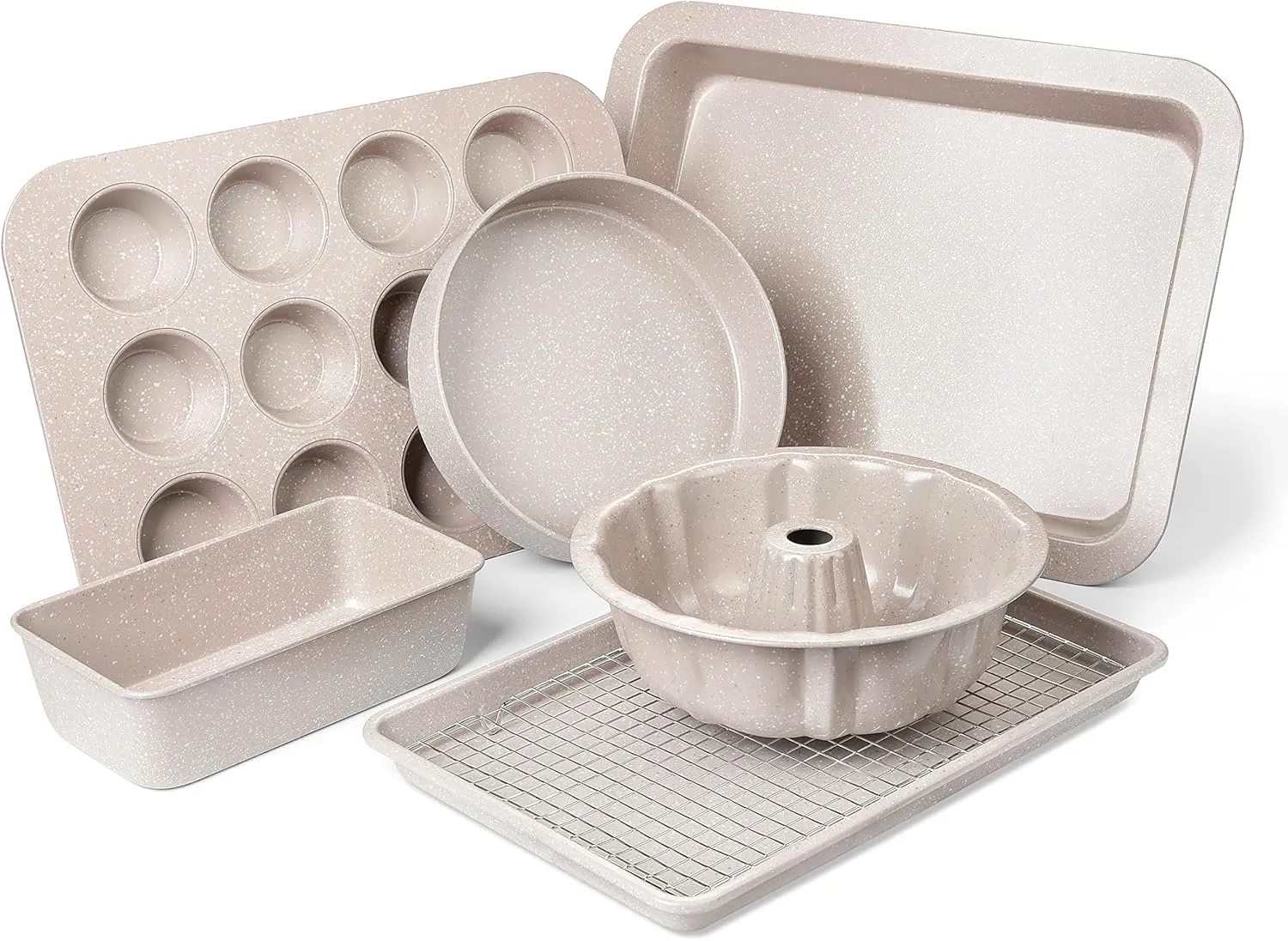 Nonstick Baking Pans Set - VONIKI Bakeware Set Baking Sheets For Oven, 7 PCS Stackable Baking Set w/Cookie Sheet, Cake Pan, Loaf Pan, Muffin Pan, Roaster Pan, Cooling Rack, PFOA Free Baking Supplies