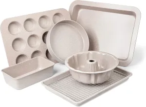 Nonstick Baking Pans Set - VONIKI Bakeware Set Baking Sheets For Oven, 7 PCS Stackable Baking Set w/Cookie Sheet, Cake Pan, Loaf Pan, Muffin Pan, Roaster Pan, Cooling Rack, PFOA Free Baking Supplies