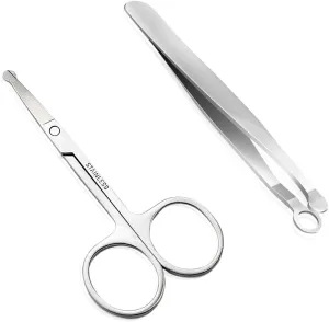 Nose Hair Trimmer Nose Hair Scissors, Hysotok Stainless Steel Nose Hair Clippers Friendly Round Tip, Easy Cut, Nose Hair Trimming Tweezers for Noses, Eyebrow for Men and Women