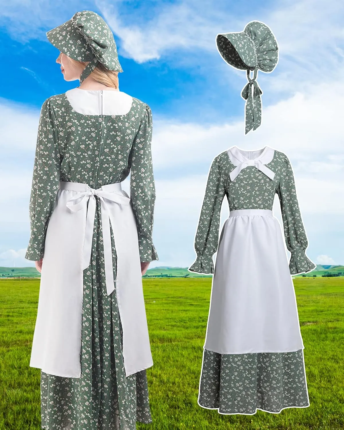 NSPSTT Prairie Dress Women Pioneer Dress Colonial Costume Women Amish Old Fashioned Floral Dresses