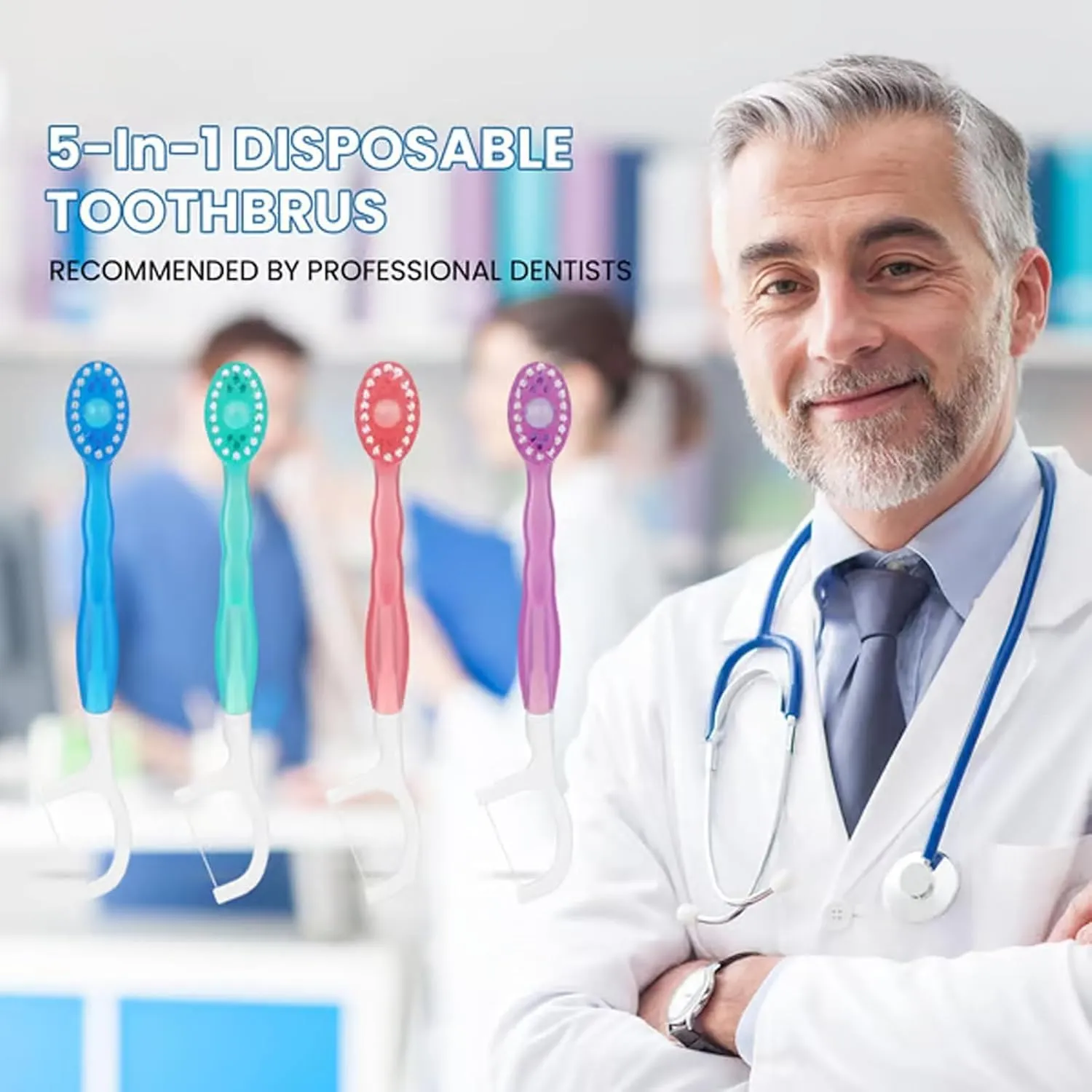 Objectivew 5 in 1 Mini Toothbrush Set, Objectivew 5 in 1 Mini Toothbrush & Floss & Tongue Scraper & Toothpick Set, Disposable Portable Toothbrushes with Toothpaste, for Hotels, Travel (1Bag)