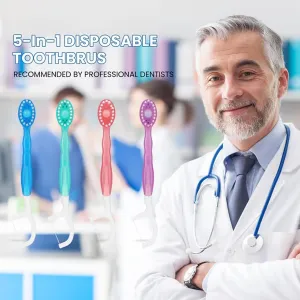 Objectivew 5 in 1 Mini Toothbrush Set, Objectivew 5 in 1 Mini Toothbrush & Floss & Tongue Scraper & Toothpick Set, Disposable Portable Toothbrushes with Toothpaste, for Hotels, Travel (1Bag)