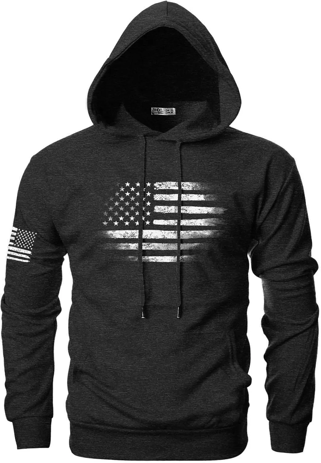 Ohoo Men's Slim Fit American Flag Hoodie Lightweight with Kangaroo Pocket