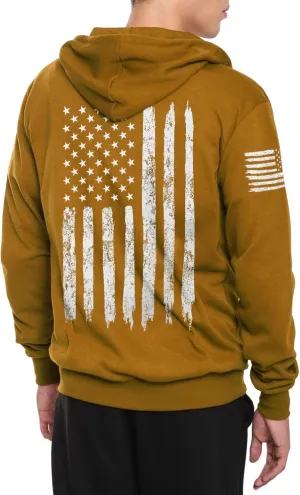 Ohoo Men's Slim Fit American Flag Hoodie Lightweight with Kangaroo Pocket