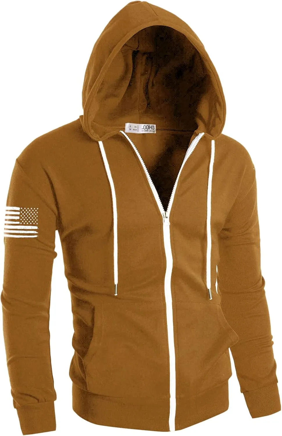 Ohoo Men's Slim Fit American Flag Hoodie Lightweight with Kangaroo Pocket