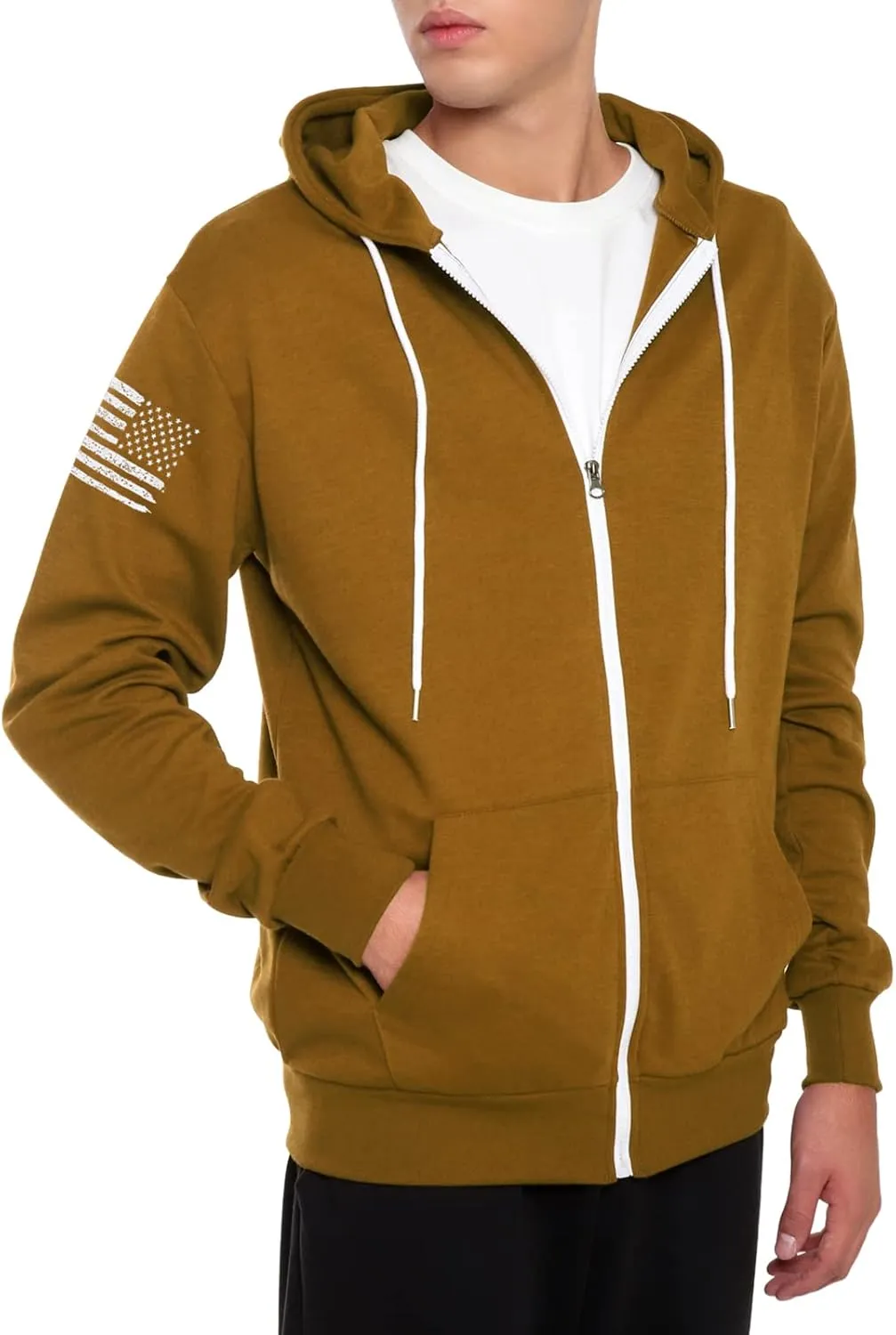 Ohoo Men's Slim Fit American Flag Hoodie Lightweight with Kangaroo Pocket