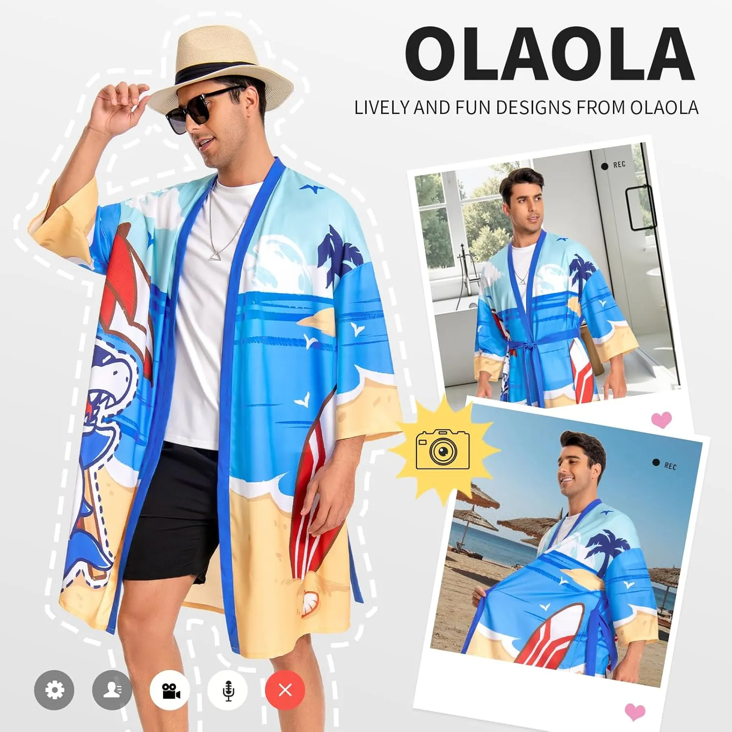 OLAOLA Men Lightweight Kimono Robe with Belt Japanese Style Robe Jacket Casual Open Front Long Cardigan Cape Coat Outwear