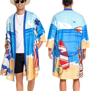 OLAOLA Men Lightweight Kimono Robe with Belt Japanese Style Robe Jacket Casual Open Front Long Cardigan Cape Coat Outwear