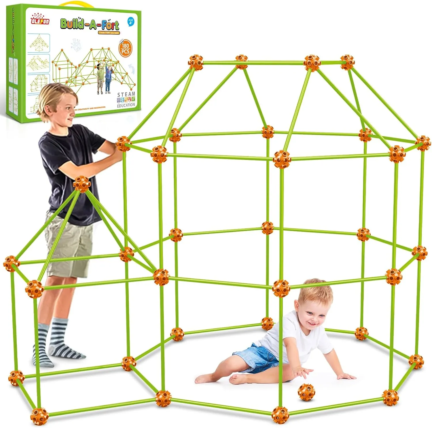 OleFun 180 Pack Fort Building Kits for Kids 4, 5, 6, 7, 8  Year Old Boys & Girls, Creative STEM Building Toys for DIY Castles, Tunnels, Play Tent, for Aged 5-8, 8-12