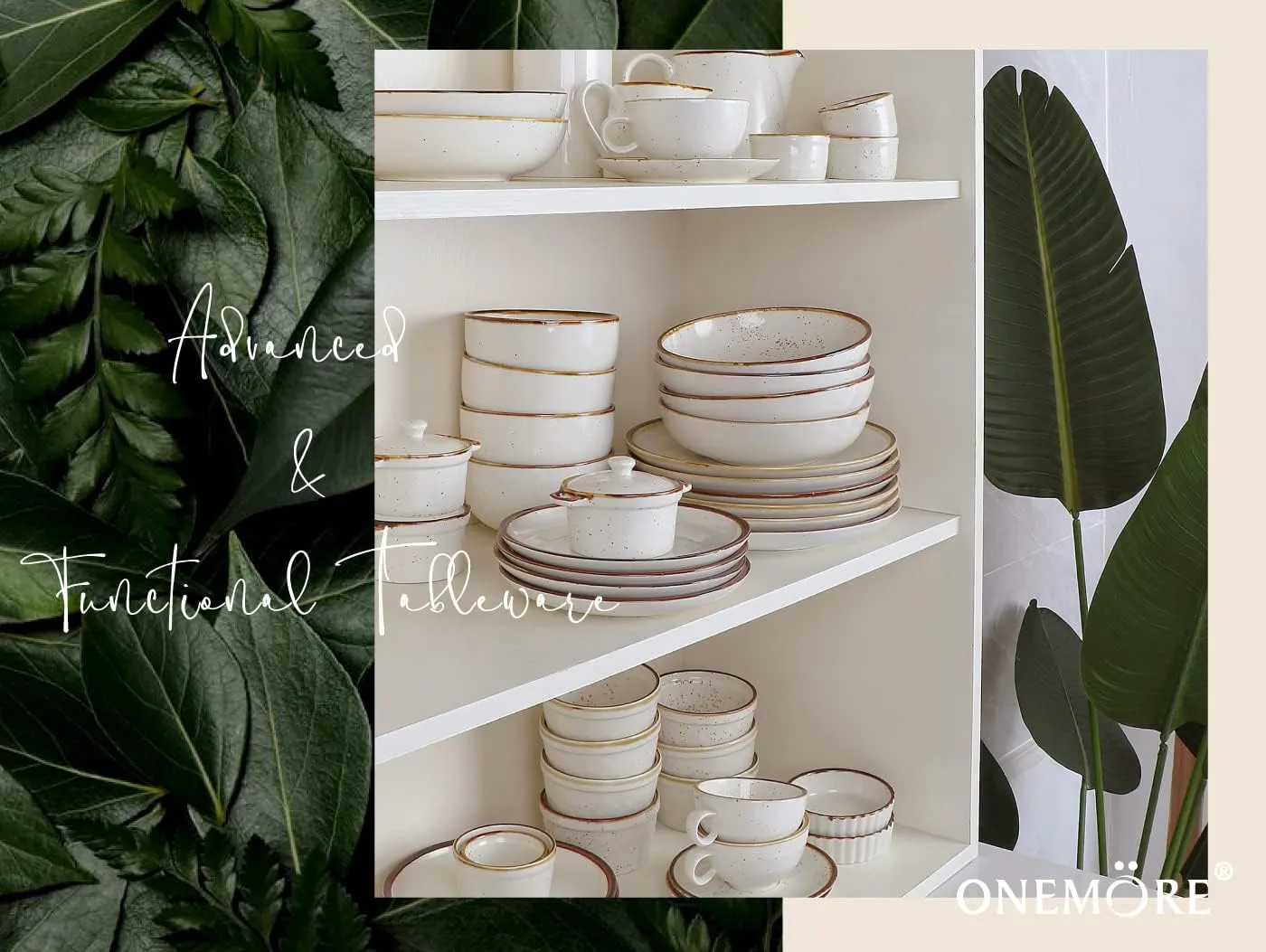 ONEMORE 10.5 Inch Ceramic Dinner Plate - Large Stoneware Dish Set of 6, Dessert Salad Plates, Microwave, Dishwasher and Oven Safe, Easy to Clean, Rustic and Speckled Style Dinnerware, Creamy White