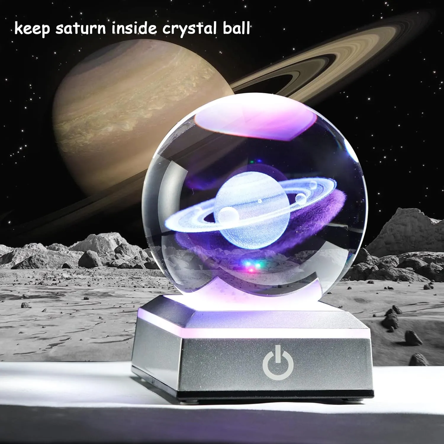 Ornalrist 3D Saturn Crystal Ball, Outer Space Planet Lamp with Silver LED Base, Glass Sphere Miniatures Saturn Lamp Astronomy Physics Science Gifts for Women, Men, Kid Home Decor (3.15 inch)