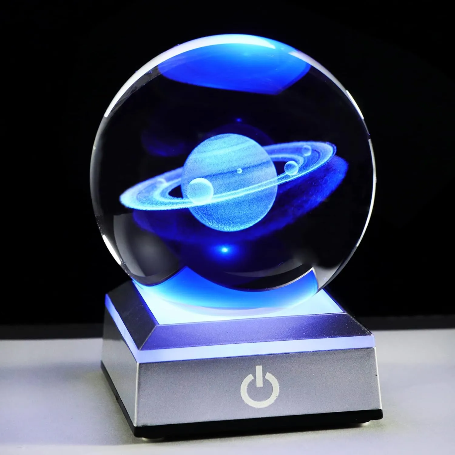 Ornalrist 3D Saturn Crystal Ball, Outer Space Planet Lamp with Silver LED Base, Glass Sphere Miniatures Saturn Lamp Astronomy Physics Science Gifts for Women, Men, Kid Home Decor (3.15 inch)