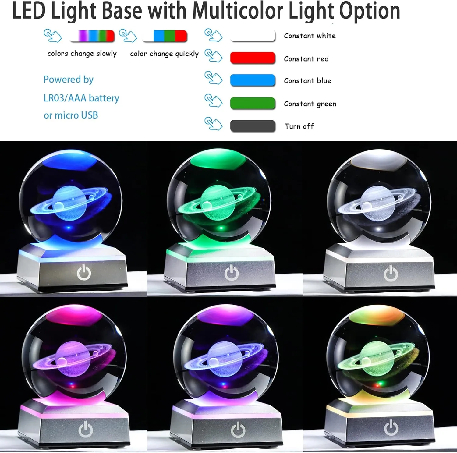 Ornalrist 3D Saturn Crystal Ball, Outer Space Planet Lamp with Silver LED Base, Glass Sphere Miniatures Saturn Lamp Astronomy Physics Science Gifts for Women, Men, Kid Home Decor (3.15 inch)