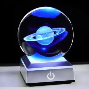Ornalrist 3D Saturn Crystal Ball, Outer Space Planet Lamp with Silver LED Base, Glass Sphere Miniatures Saturn Lamp Astronomy Physics Science Gifts for Women, Men, Kid Home Decor (3.15 inch)