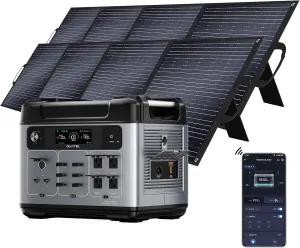 OUKITEL P2001 Plus 2400W Solar Generator with 2x200W Solars Panels, 2048Wh power station with 4 AC Outlets (5000W Peak), 1.5H Full Charging, APP Control Battery Backup for Home, Camping & RVs