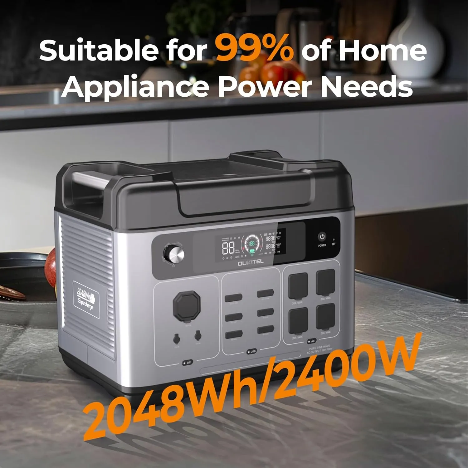 OUKITEL P2001 Plus 2400W Solar Generator with 2x200W Solars Panels, 2048Wh power station with 4 AC Outlets (5000W Peak), 1.5H Full Charging, APP Control Battery Backup for Home, Camping & RVs