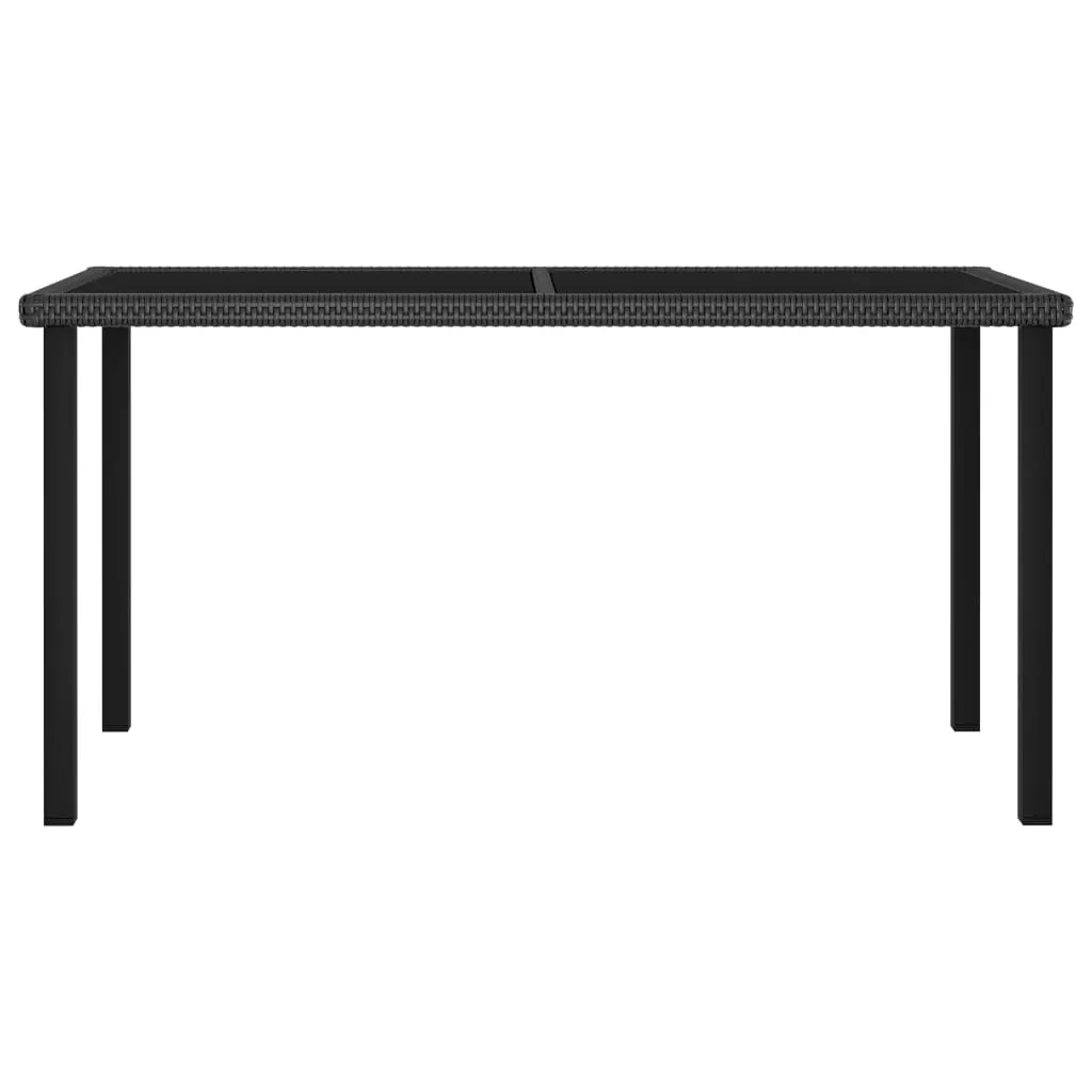 Outdoor Dining Table Garden Porch Patio Table with Glass Top PE Rattan