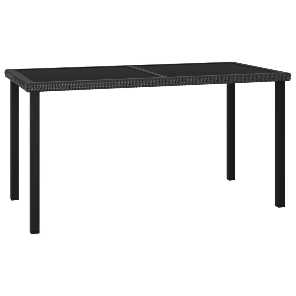 Outdoor Dining Table Garden Porch Patio Table with Glass Top PE Rattan