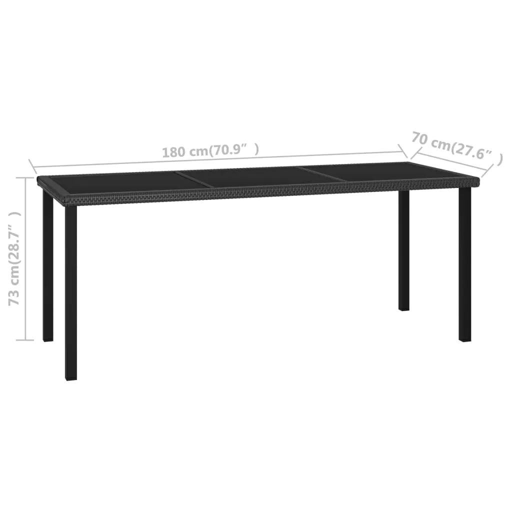 Outdoor Dining Table Garden Porch Patio Table with Glass Top PE Rattan